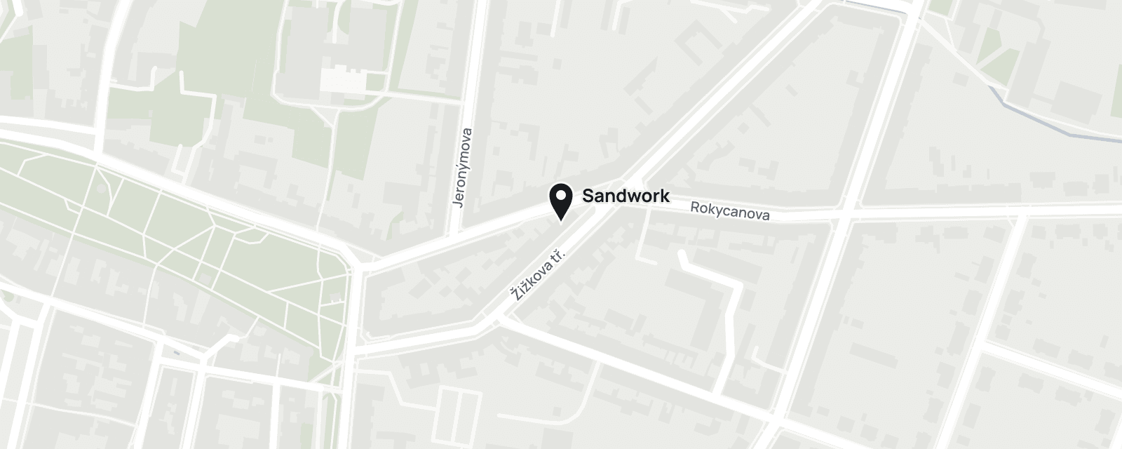 Mapa ulic kolem Žižkovy třídy v Písku se špendlíkem na Sandworku